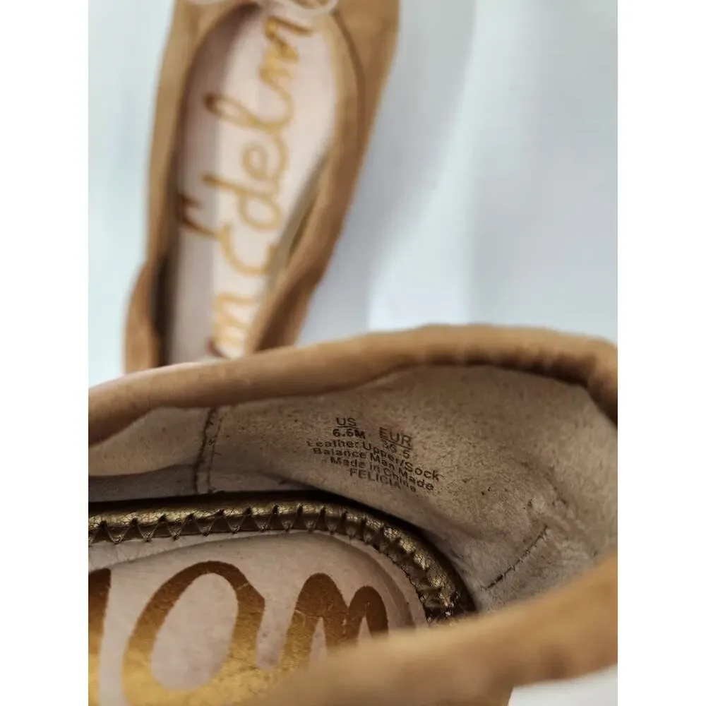 Sam Edelman Women's Suede Felicia Ballet Flats, Size 6.5M, Tan Color. Bow Accent - Picture 9 of 10